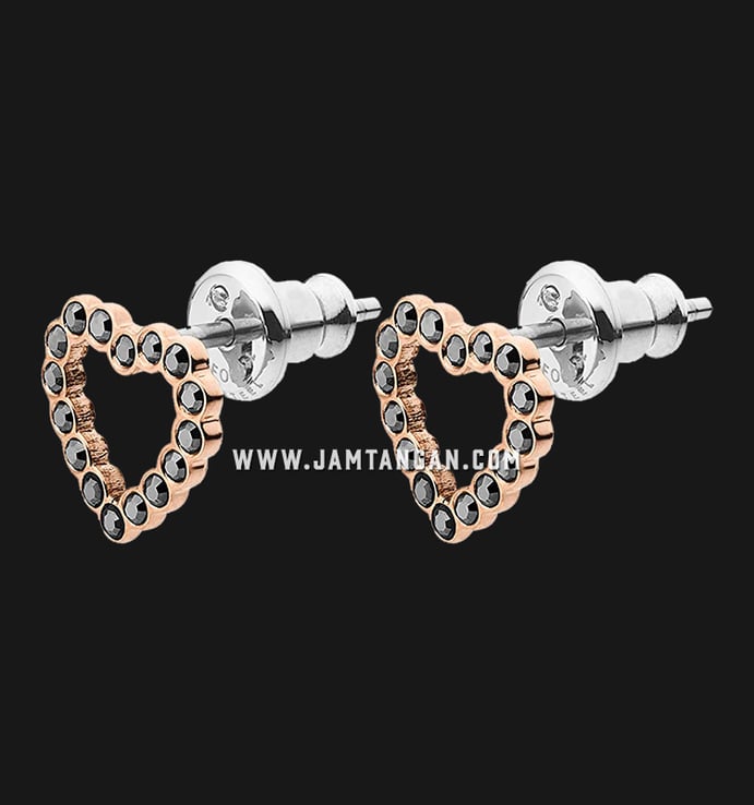 Anting Fossil JF03256791 Open Heart Rose Gold Tone Stainless Steel
