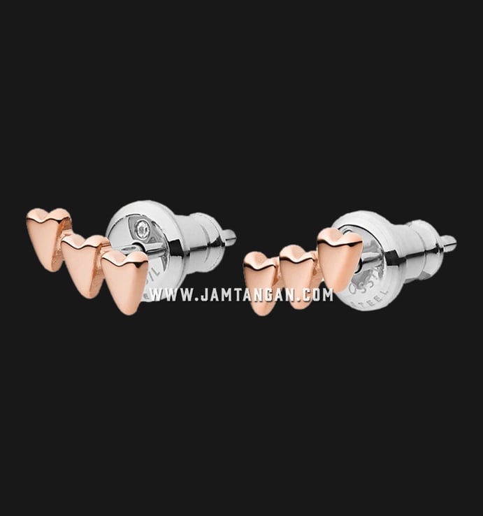 Anting Fossil JF03367791 Stacked Hearts Rose Gold Tone Stainless Steel