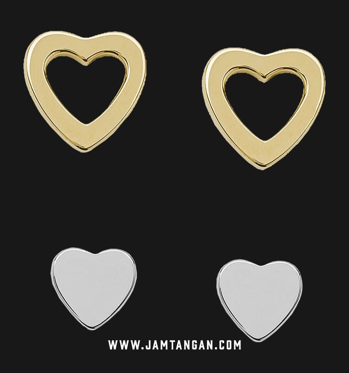 Anting Anting Fossil Sterling JFS00454998 Duo Heart Silver Box Set