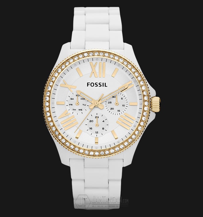 Fossil AM4493 Cecile Multifunction Dial Crystal Bezel White Resin