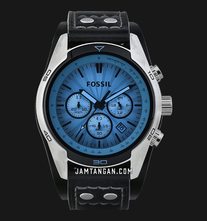 Fossil Coachman CH2564 Chronograph Blue Dial Black Leather Strap