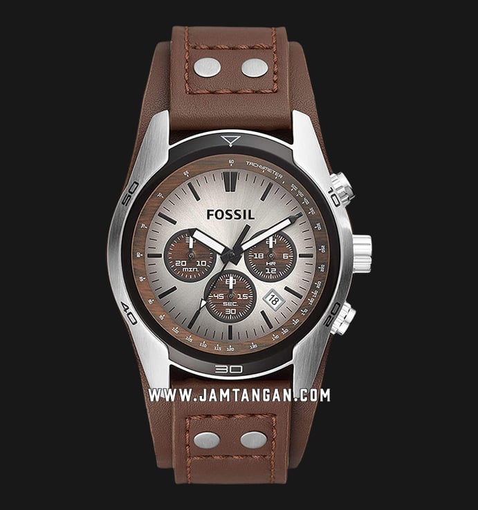 CH2565 Strap Dial Leather Coachman Fossil Chronograph Silver Brown