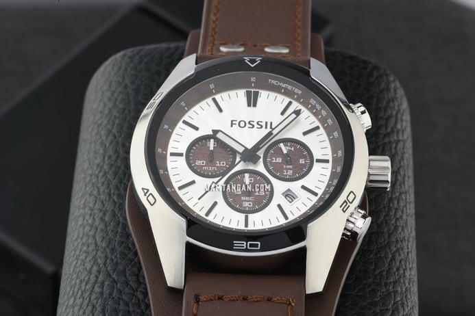 CH2565 Fossil Leather Chronograph Silver Dial Strap Coachman Brown