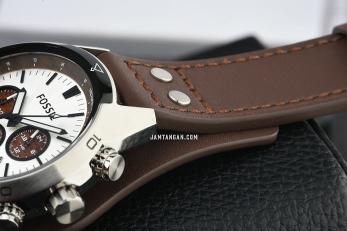 Fossil CH2565 Coachman Chronograph Silver Dial Brown Leather Strap