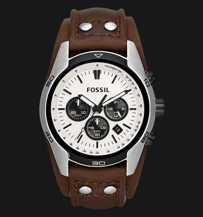 Fossil CH2890 Coachman Chronograph White Dial Brown Leather Strap