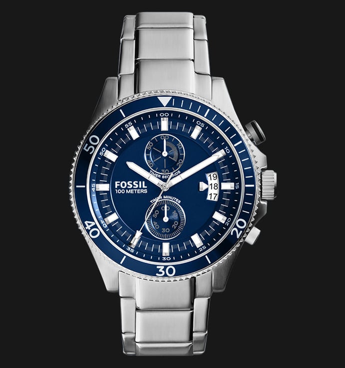 Fossil CH2937 Wakefield Chronograph Blue Dial Stainless Steel Strap