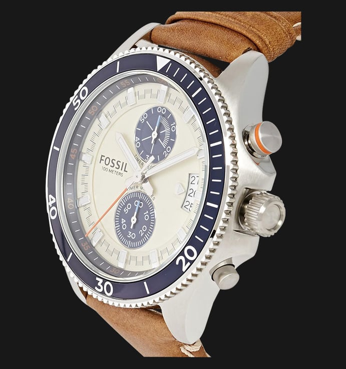 Fossil CH2951 Wakefield Chronograph Cream Dial Brown Leather Strap