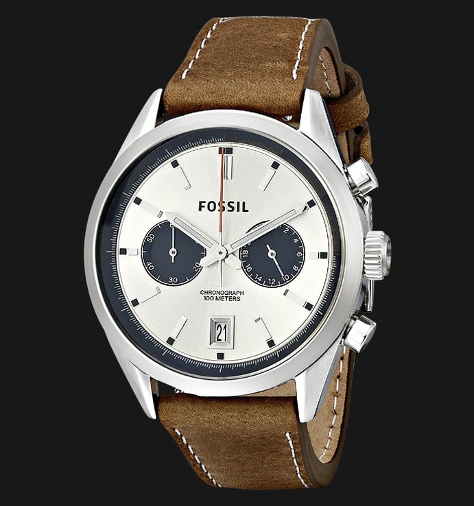 Fossil CH2952 Del Rey Chronograph Silver Dial Brown Leather Strap