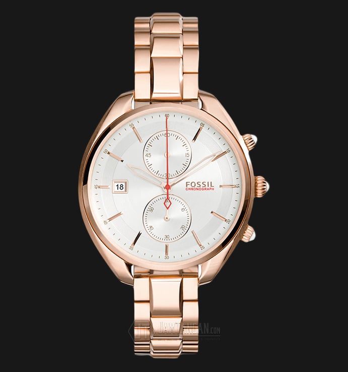 Fossil Land Racer CH2977 Ladies Chronograph Silver Dial Rose Gold Stainless Steel Strap