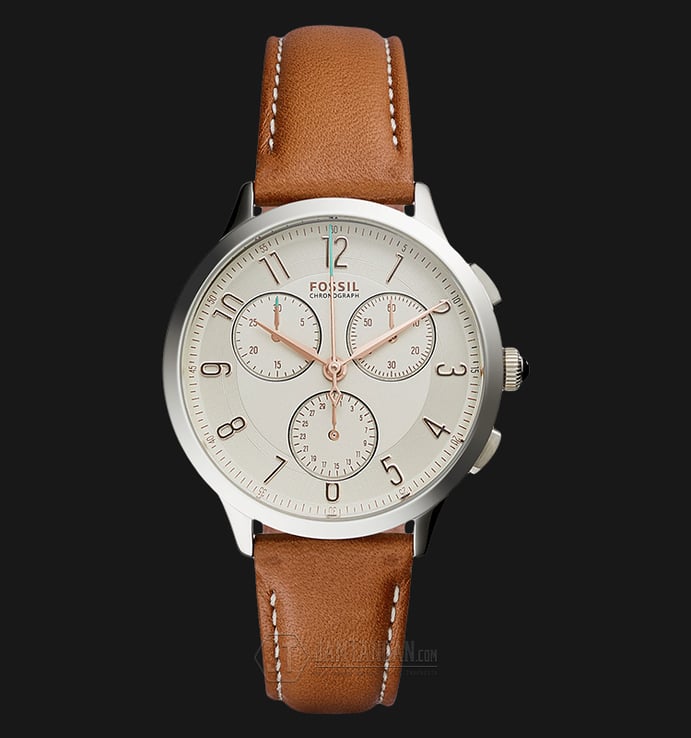Fossil CH3014 Ladies Abilene Chronograph White Dial Brown Leather Strap