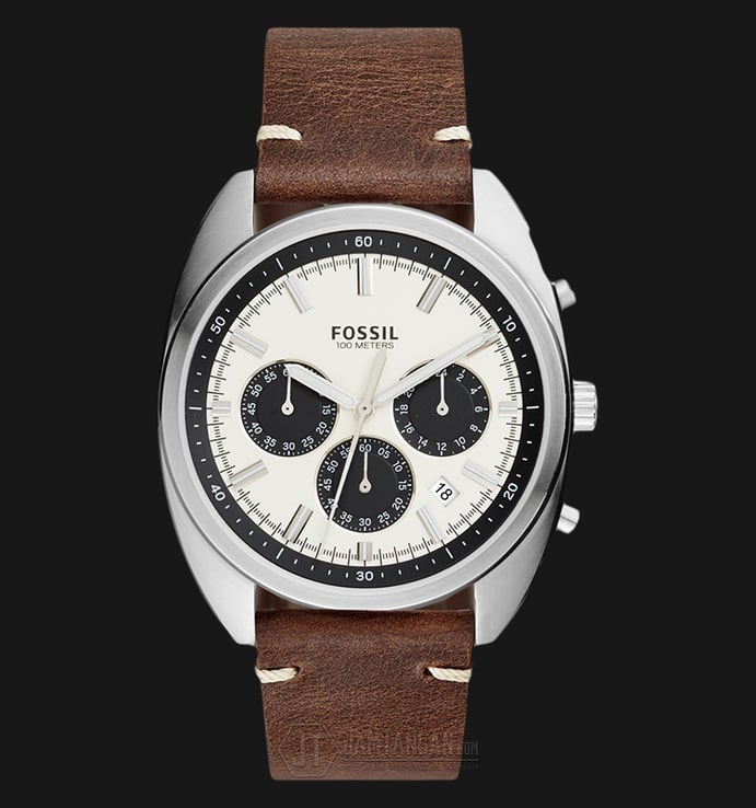 Fossil CH3044 Men Drifter Chronograph White Dial Brown Leather Strap
