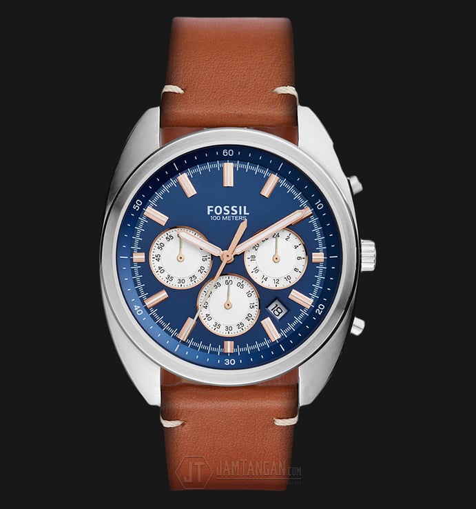 Fossil CH3045 Men Drifter Chronograph Blue Dial Brown Leather Strap