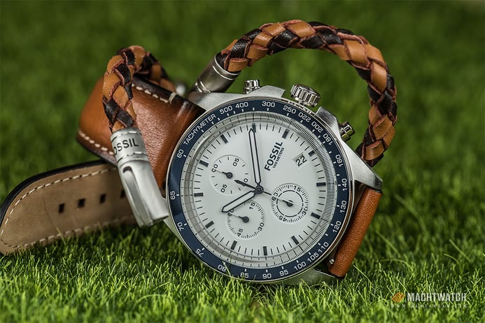 Fossil CH3090SET Men Sport 54 Chronograph White Dial Gift Set with Bracelet Leather Strap