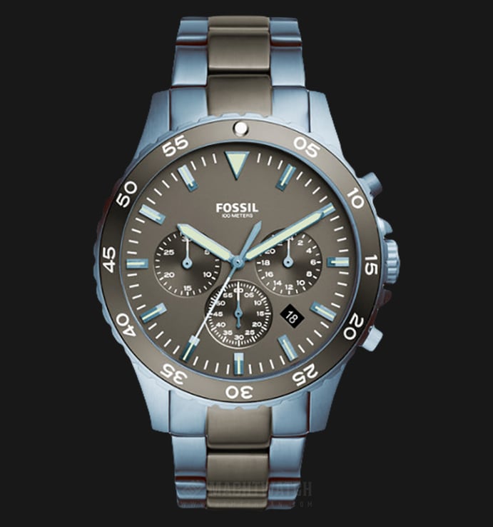 Fossil CH3097 Men Crewmaster Sport Chronograph Grey Dial Two-Tone Stainless Steel Strap