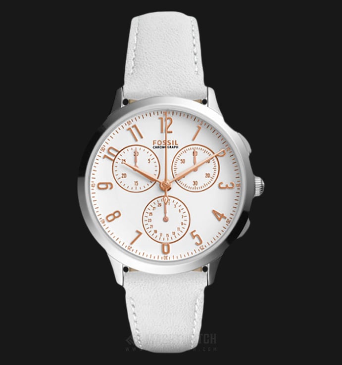 Fossil CH4000 Ladies Abilene Sport Chronograph White Dial White Leather Strap