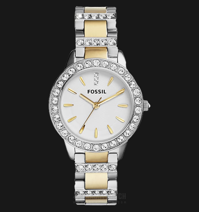 Fossil ES2409 Ladies Jesse Crystal Two-tone White Dial Stainless Steel Strap