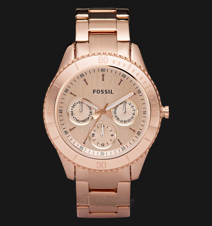 Fossil Stella ES2859 Ladies Multifunction Rose Gold Dial Rose Gold Stainless Steel Strap 