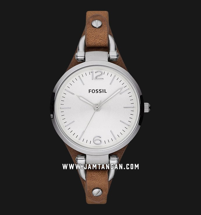 Fossil Georgia ES3060 Ladies Silver Dial Brown Leather Strap