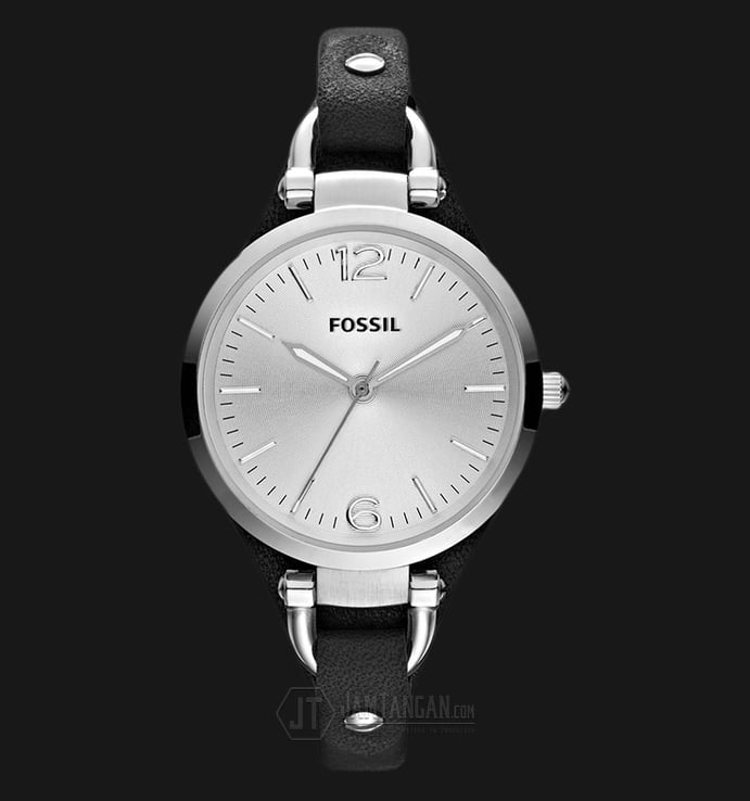 Fossil ES3199 Georgia Silver Dial Black Leather Strap Watch