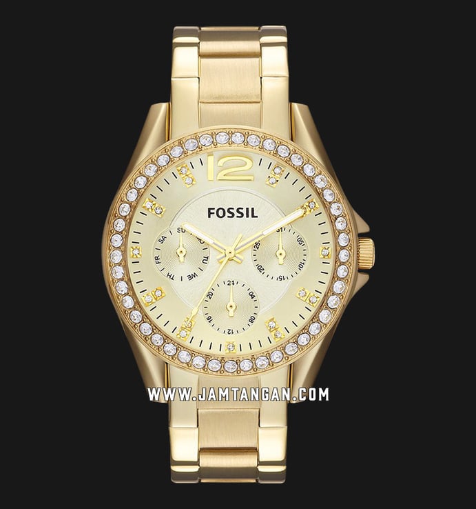 Fossil Riley ES3203 Gold Dial Gold Stainless Steel Strap