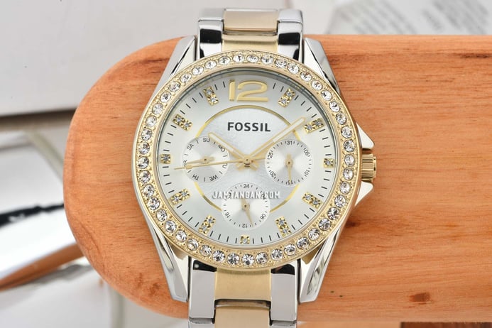 Fossil Riley ES3204 Silver Dial Dual Tone Stainless Steel Strap
