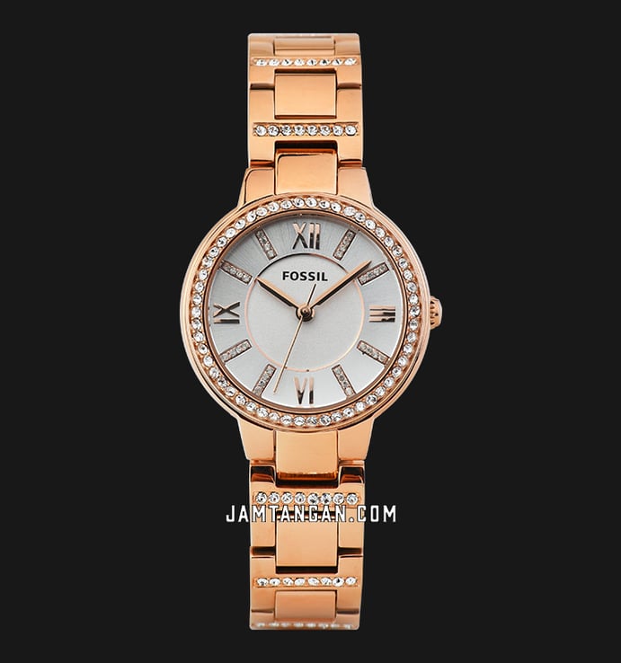 Fossil Virginia ES3284 Silver Dial Rose Gold Stainless Steel Bracelet Watch