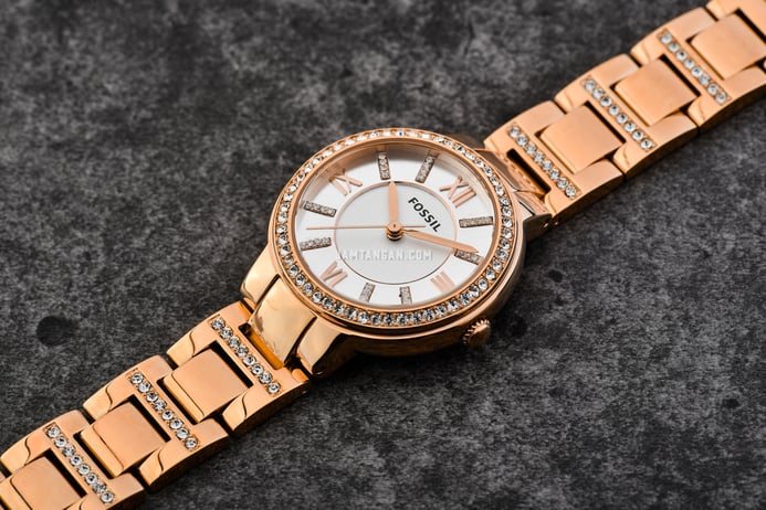 Fossil Virginia ES3284 Silver Dial Rose Gold Stainless Steel Bracelet Watch