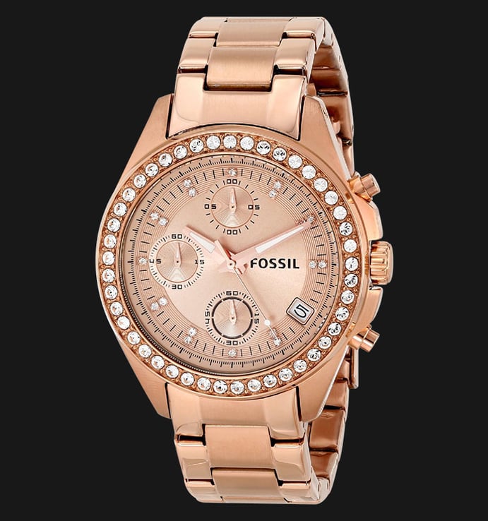 Fossil ES3352 Ladies Decker Chronograph Rose Gold Dial Rose Gold Stainless Steel Strap