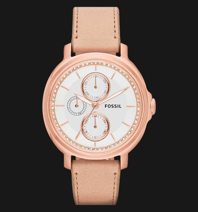 Fossil ES3358 Ladies Chelsey Multifunction Sand Dial Rose Gold Leather Strap