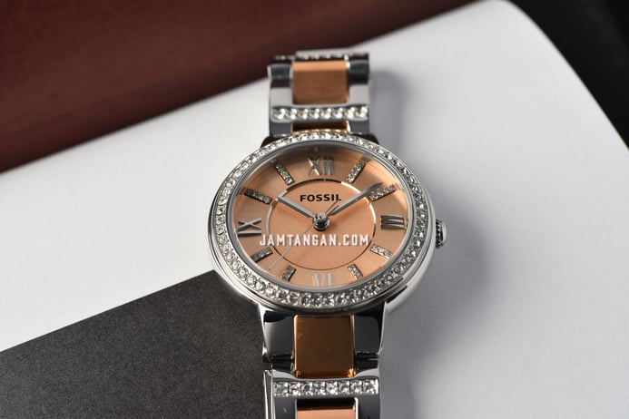 Fossil Virginia ES3405 Rose Gold Dial Dual Tone Stainless Steel Strap
