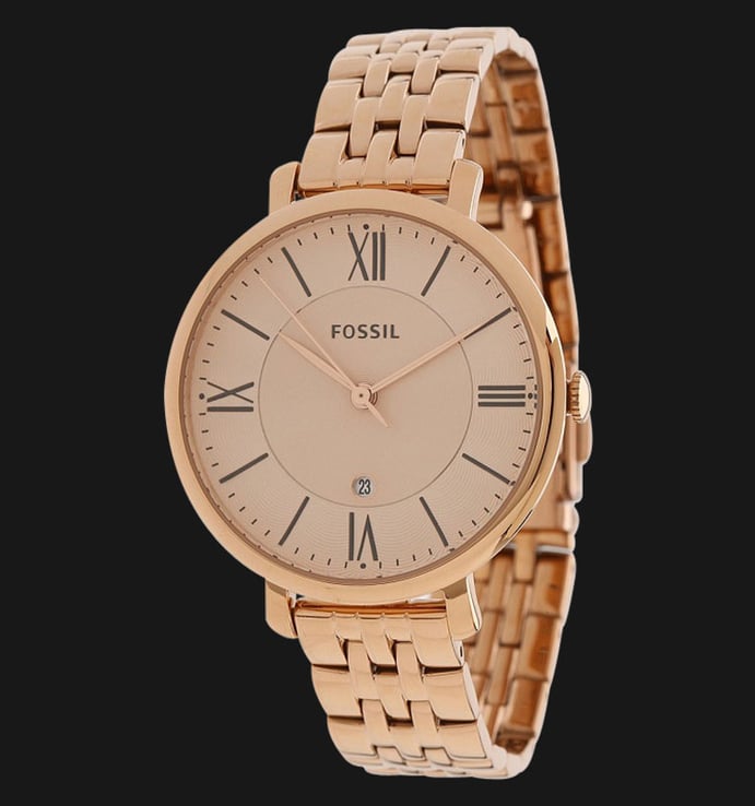 Fossil ES3435 Ladies Jacqueline Rose Gold Dial Rose Gold Stainless Steel Strap
