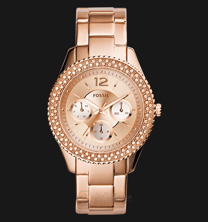 Fossil ES3590 Ladies Stella Multifunction Rose Gold Dial Rose Gold Stainless Steel Strap