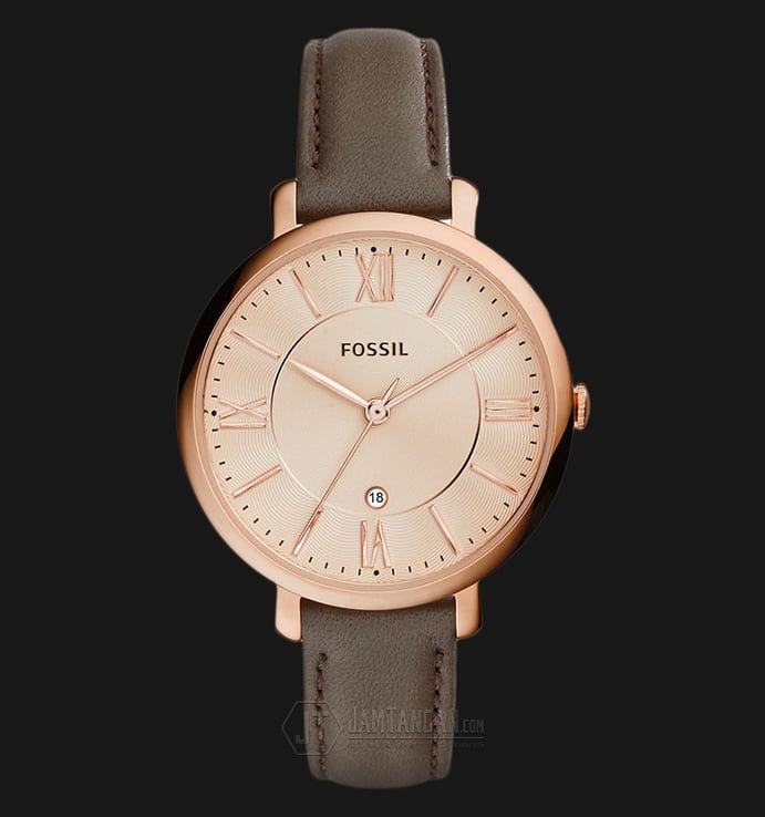 Fossil ES3707 Jacqueline Rose Gold Dial Grey Leather Strap Watch