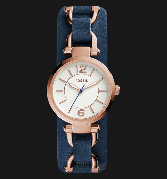 Fossil ES3857 Georgia White Dial Navy Blue Leather Ladies Watch