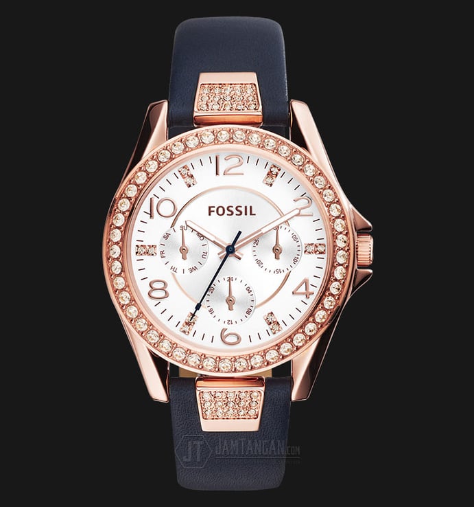 Fossil ES3887 Riley Multifunction Blue Leather Watch