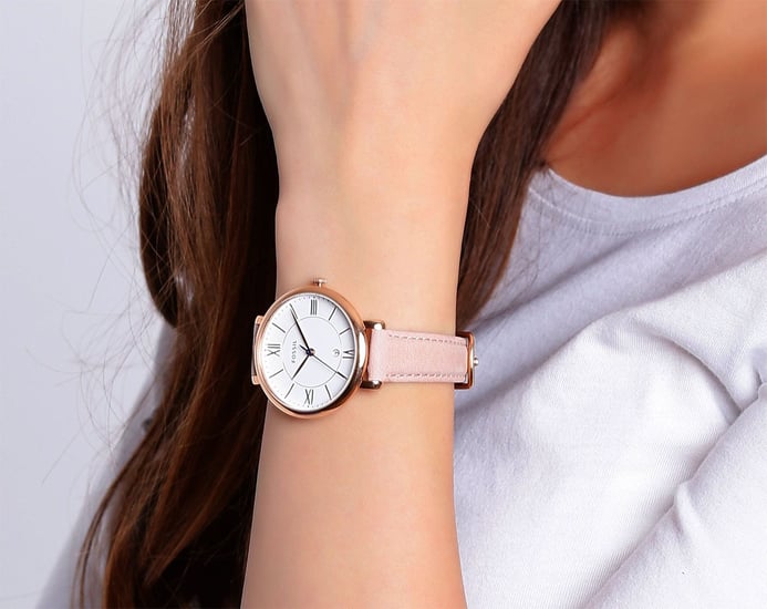 Fossil Jacqueline ES3988 White Dial Rosegold Blush Leather Strap