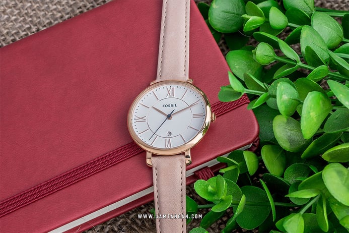 Fossil Jacqueline ES3988 White Dial Rosegold Blush Leather Strap