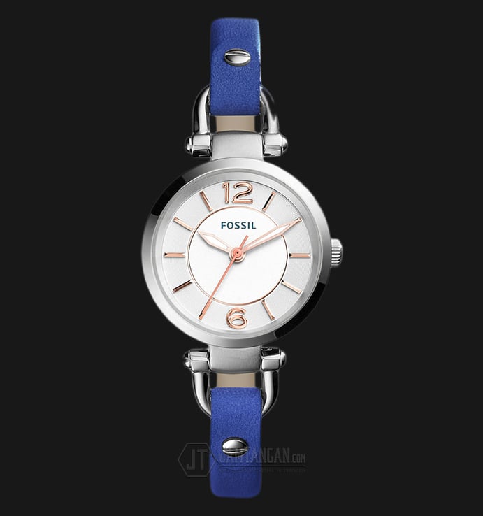 Fossil ES4001 Georgia Silver Dial Blue Leather Strap Watch