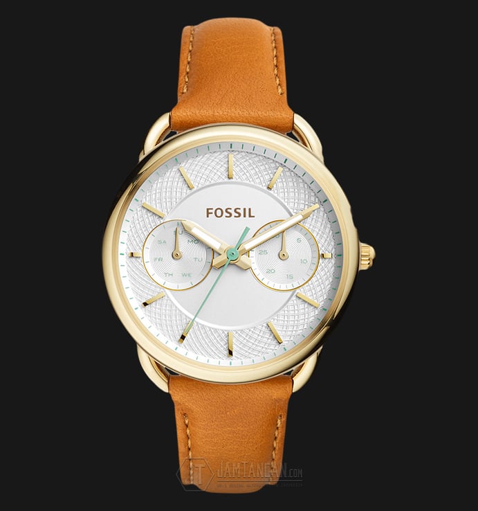 Fossil ES4006 Tailor Multifunction White Dial Brown Leather Strap