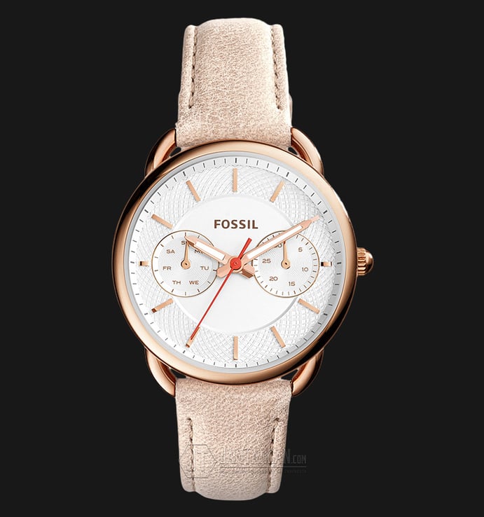 Fossil Tailor ES4007 Multifunction Silver Dial Beige Leather Strap