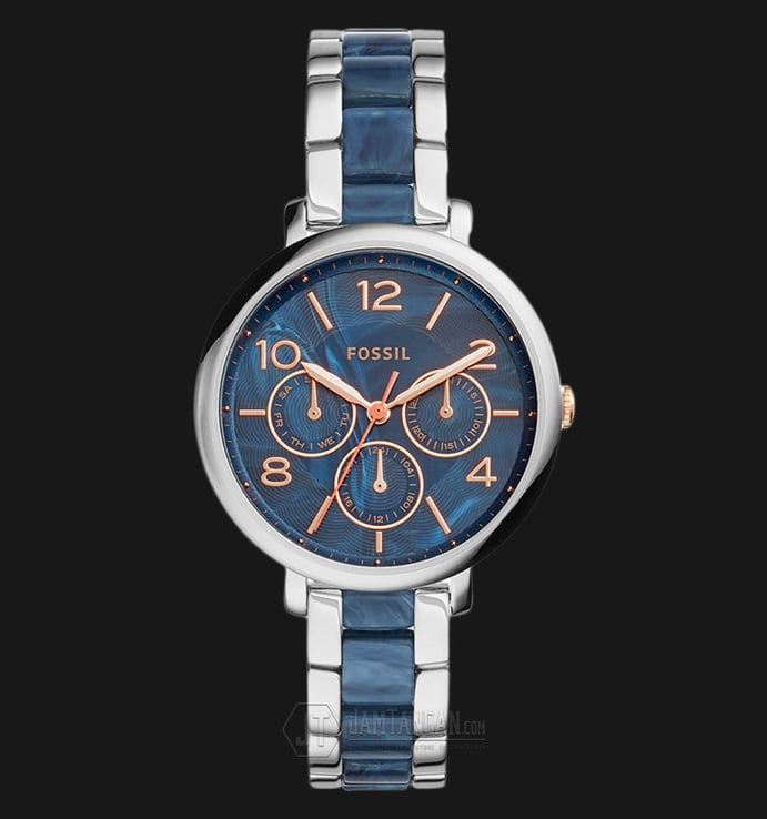 Fossil ES4011 Ladies Jacqueline Multifunction Blue Dial Two-tone Stainless Steel Strap