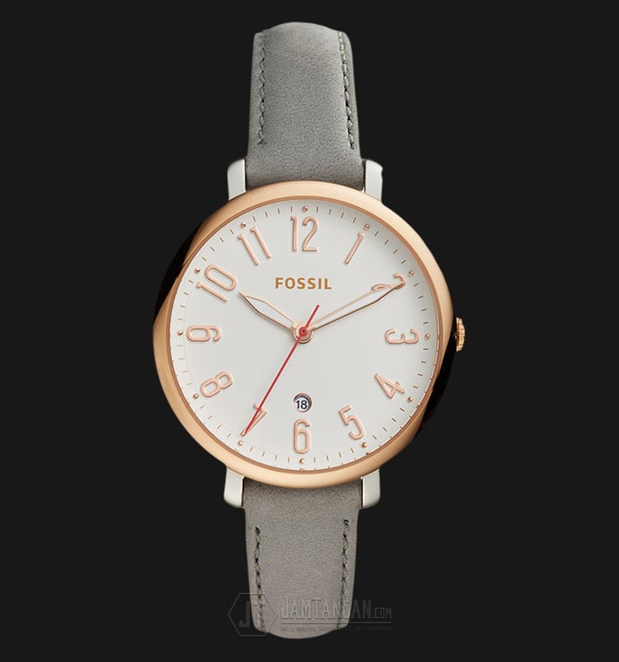 Fossil ES4032 Jacqueline White Dial Rosegold Grey Leather Strap Watch