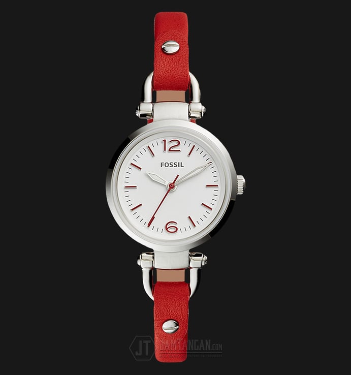 Fossil ES4119 Georgia White Dial Red Leather Strap Ladies Watch