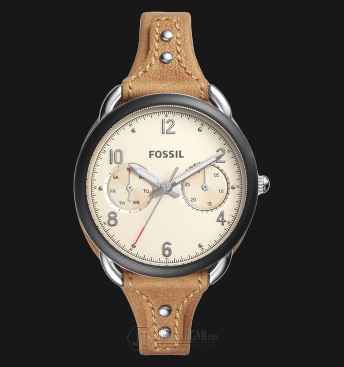 Fossil ES4175 Tailor Multifunction Beige Dial Tan Leather Strap Ladies Watch