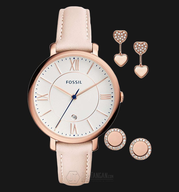 Fossil ES4202SET Jacqueline 3-Hand Date Blush Leather Watch and Gift Set