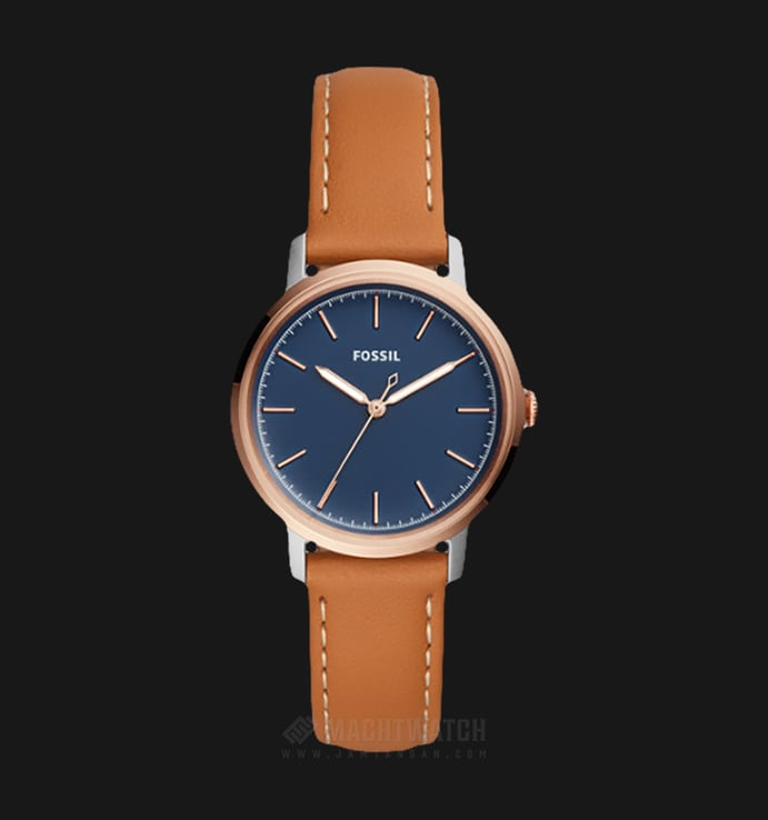 Fossil ES4255 Neely Ladies Dark Blue Dial Rose Gold Case Brown Leather Strap