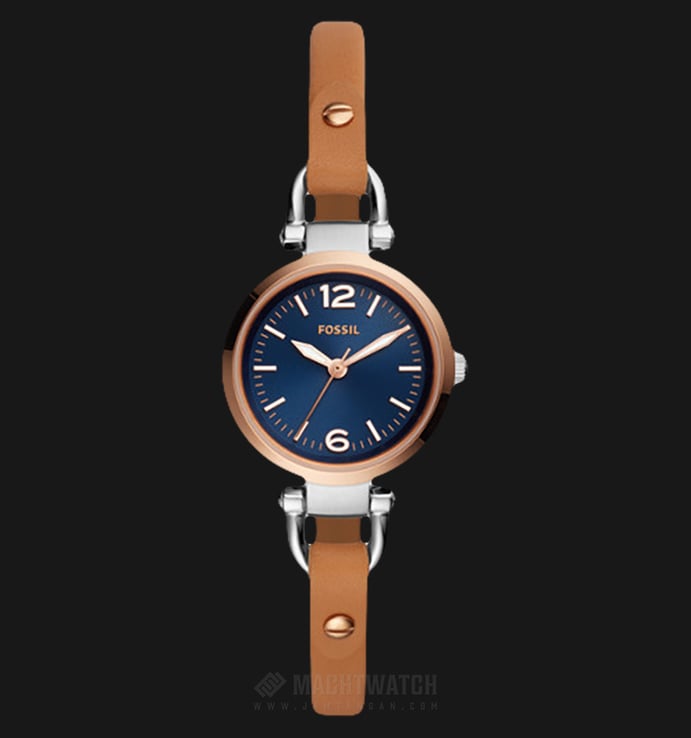 Fossil ES4277 Georgia Ladies Blue Dial Rose Gold Case Brown Leather Strap