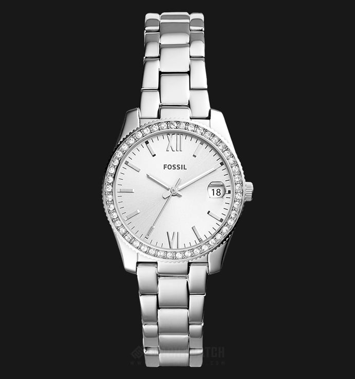Fossil Scarlette ES4317 Crystal White Dial Stainless Steel Strap