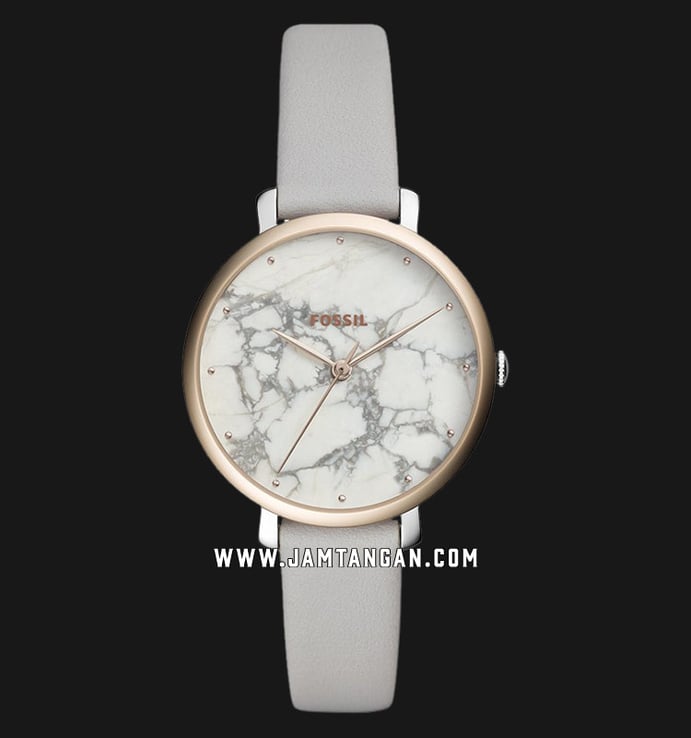 Fossil ES4377 Jacqueline Ladies White Marble Dial Grey Leather Strap