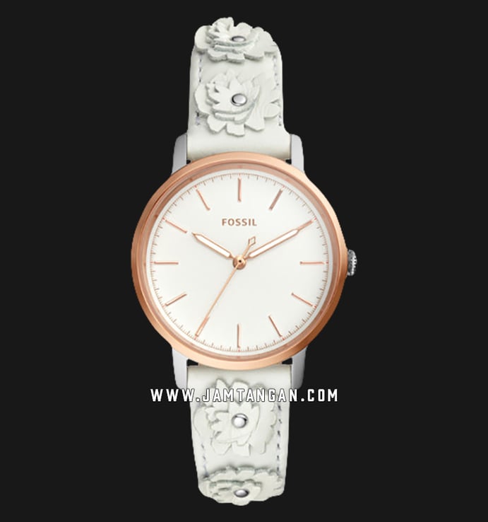 Fossil ES4383SET Ladies Neely Three-Hand Silver Dial White Leather Strap